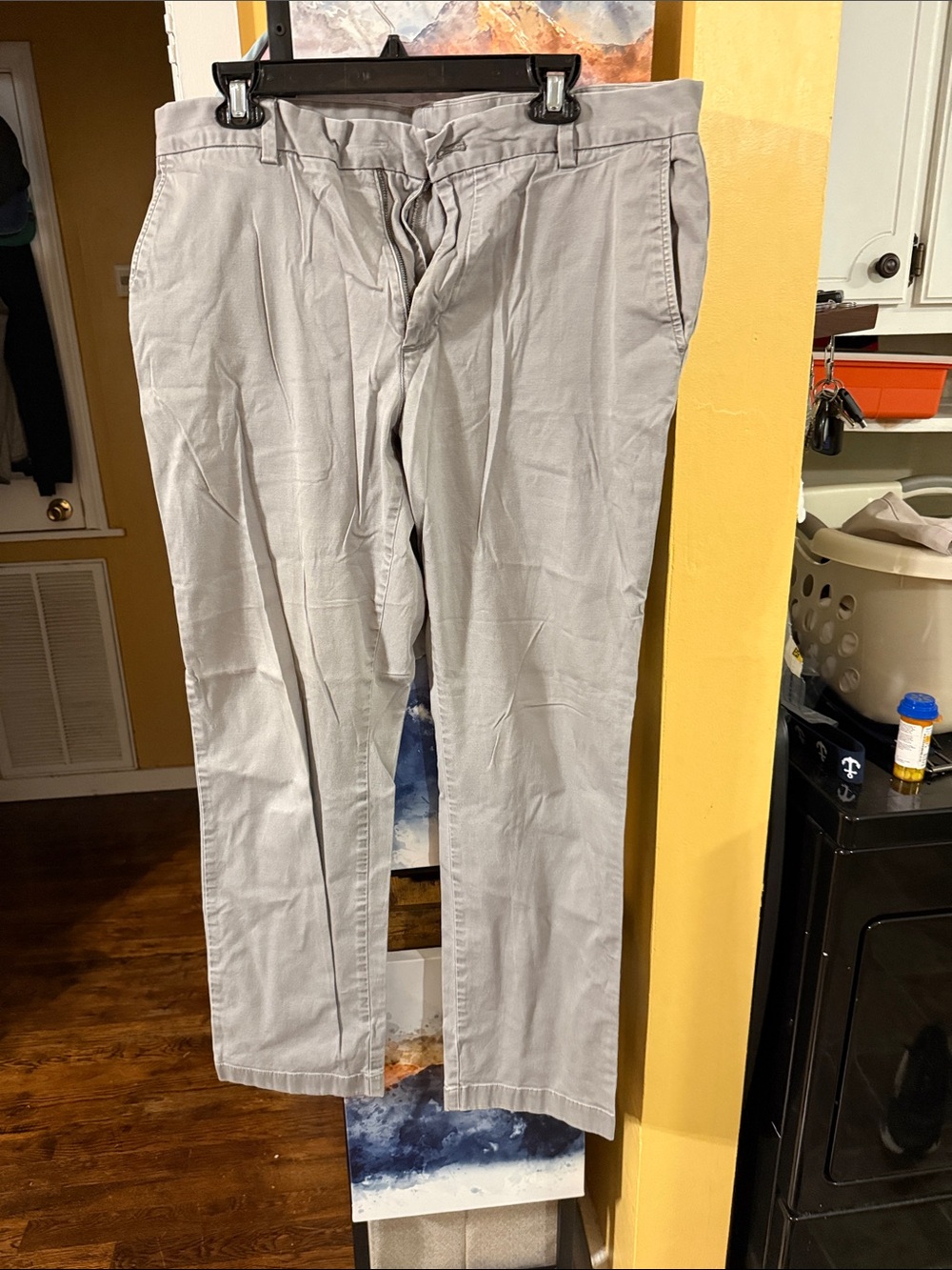 Missing button replacement included Gray Casual Pants - Classic Straight Fit